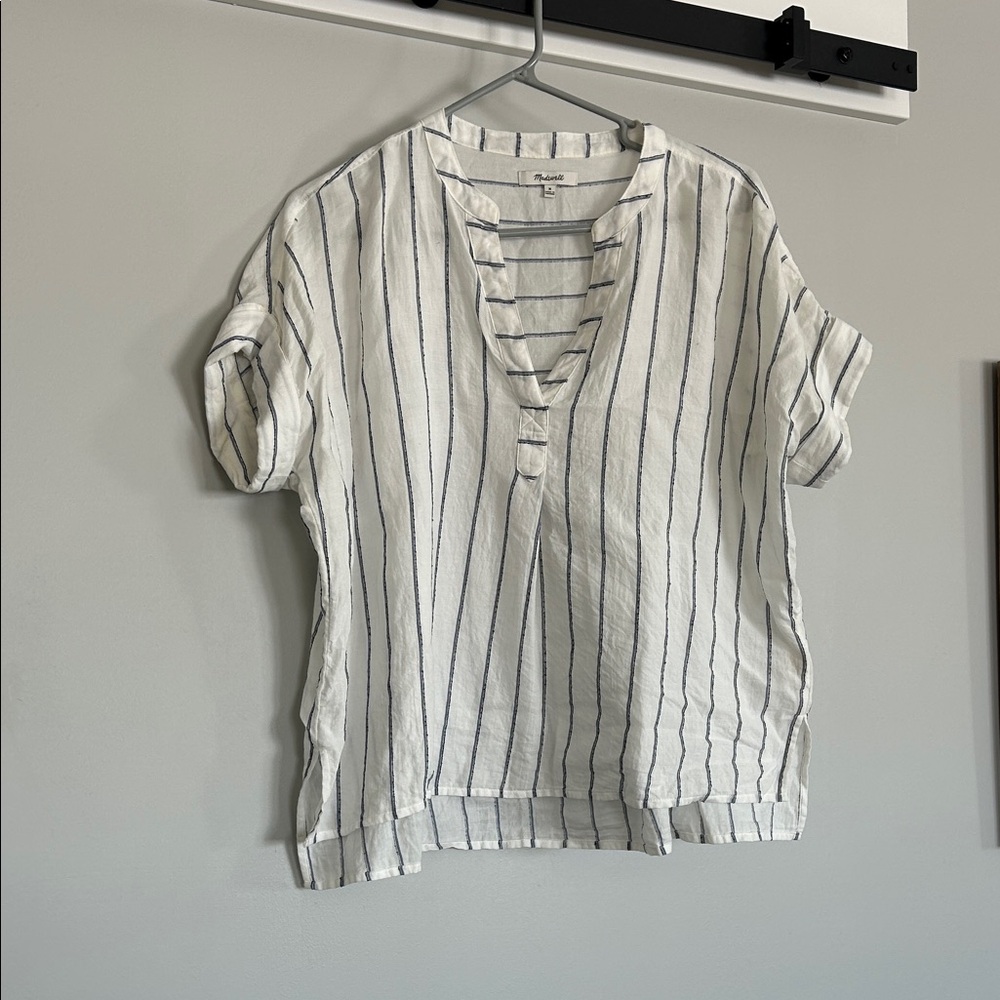 Madewell White and Navy Striped Blouse